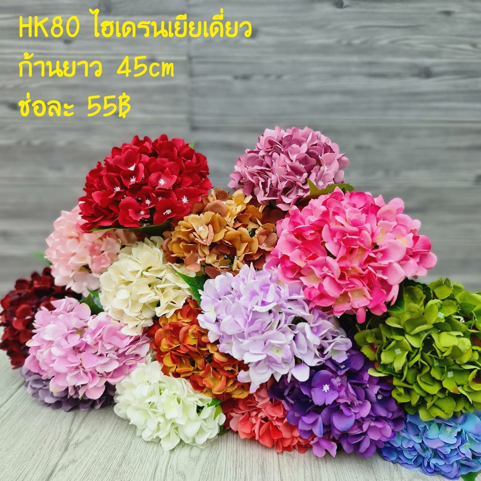ไฮเดนเยียเดี่ยว (HK80), ก้านเดี่ยวไฮเดรนเยีย — หัวดอกใหญ่และสีไล่โทน ใช้เป็นจุดเริ่มทรงในการจัด