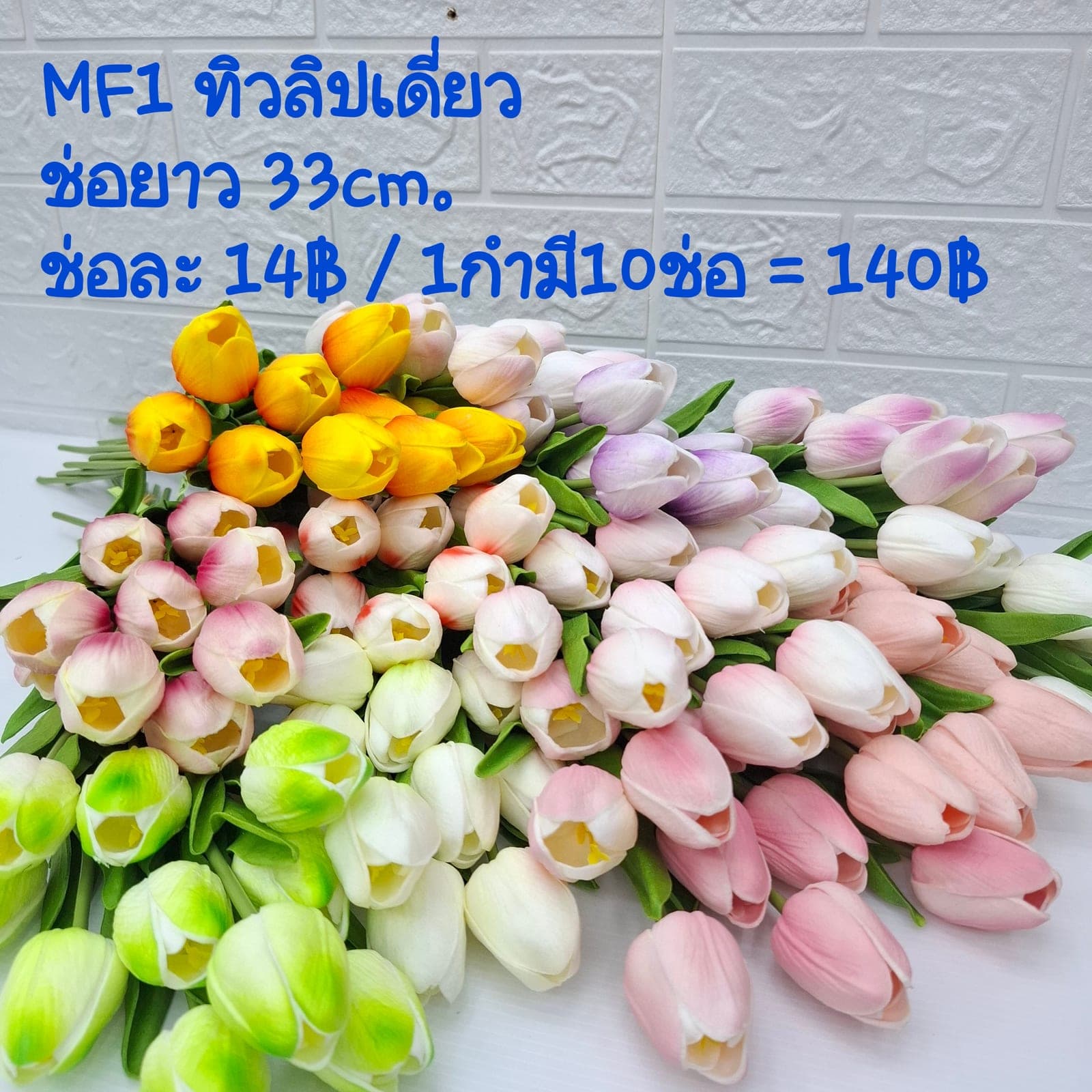 ทิวลิปเดี่ยว (MF01), ก้านเดี่ยวทิวลิป — ดอกเด็คโคหยดน้ำ ก้านเขียวสด ให้ฟอร์มเรียบสะอาด